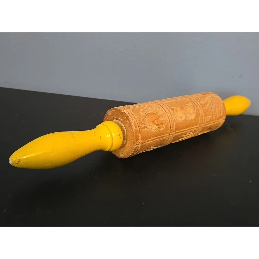 Vintage Wood Springerle Rolling Pin‎ Shortbread Cookie Wood Mold